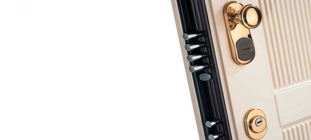 particolare di porta blindata su sfondo bianco