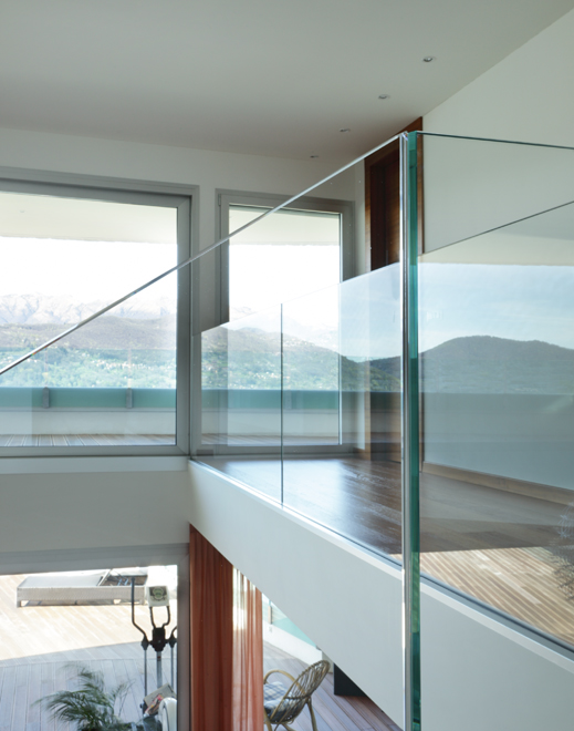 Glass railing.